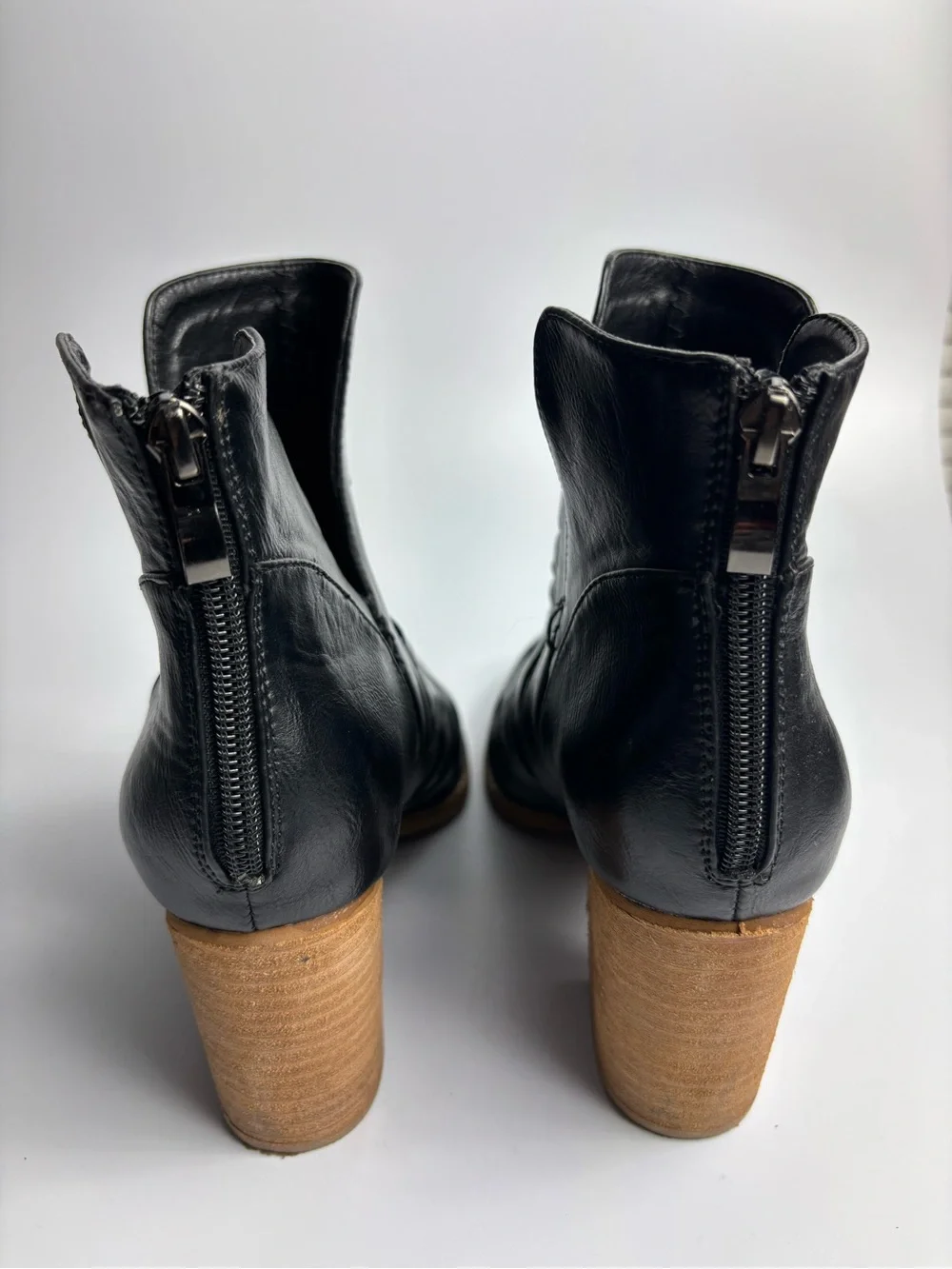 Beast Fashion Black Leather Ankle Block Heels Woven Strappy Boots Women Size 10